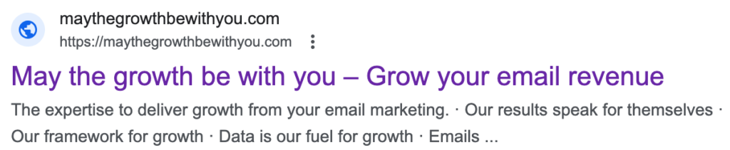 May the growth be with you Home Page SERP