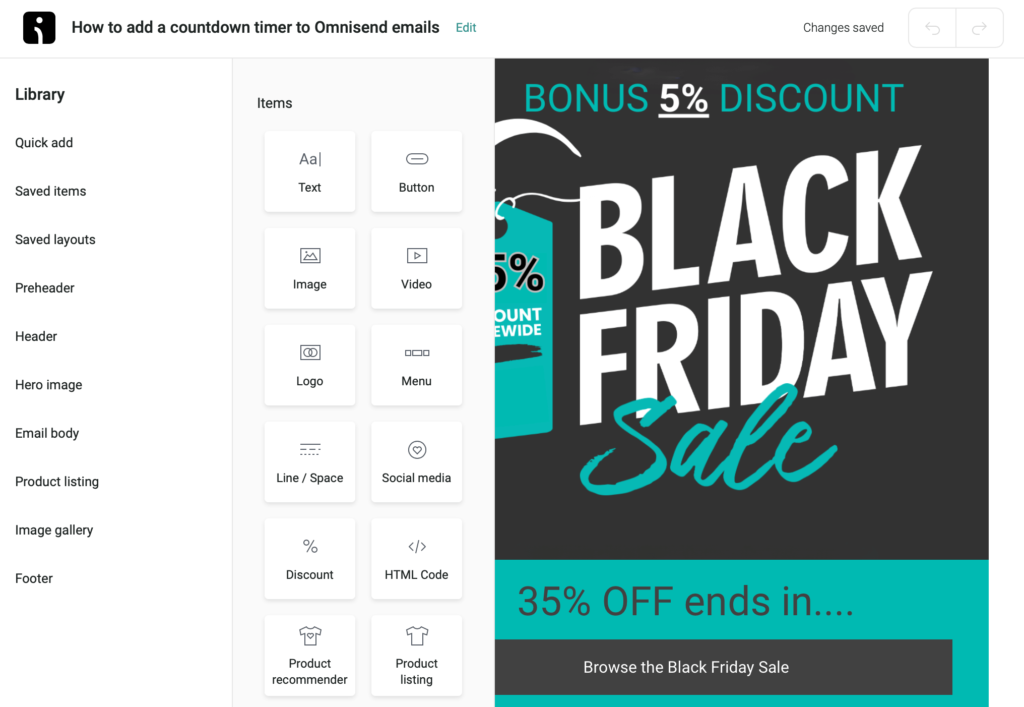 Add a HTML block to your Omnisend email template